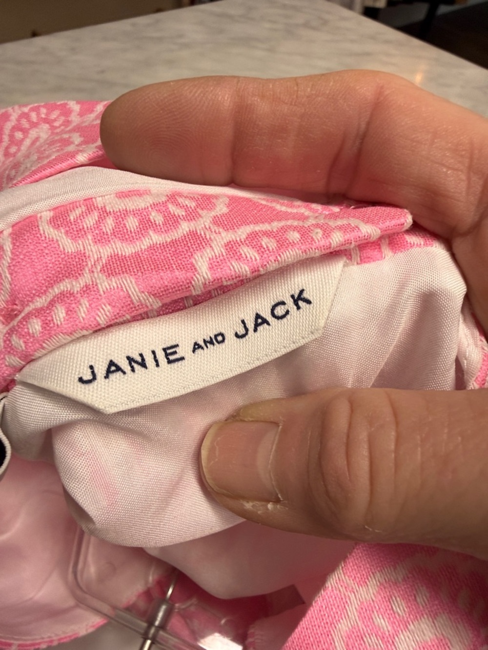 Janie and Jack Pink White Jacquard Shift Dress with Ruffle Sleeve Size 8 - Picture 7 of 10